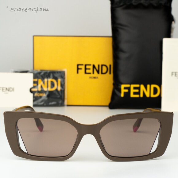 Fendi Women Sunglasses Shiny Truffle Brown Geometric FE40032I 50E BRAND NEW